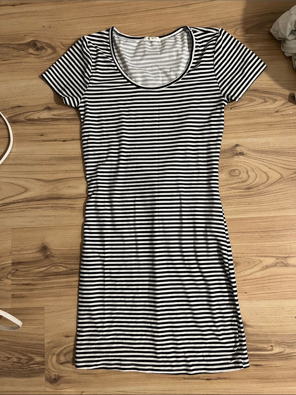 Ardene Black and White Striped Scoop Neck Mini Dress